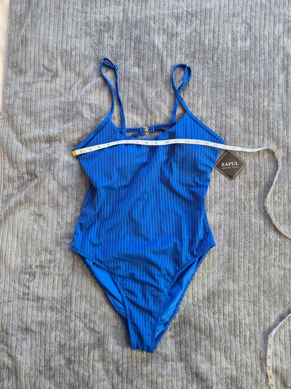 Zaful Forever Young Ribbed Lg One Piece Swimsuit Royal Blue Textured NWT